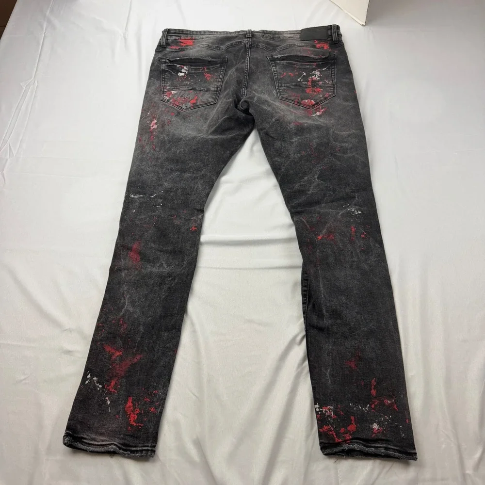 Jordan Craig Ross Fit Jeans Mens 38x33 Black Distressed Red Paint Splatter JR101